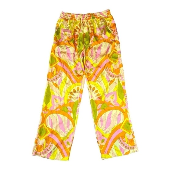 Zara Wide Leg Silky Pajama Style Pant. Orange Pink Yellow. Size M #868 NWT - Picture 4 of 8